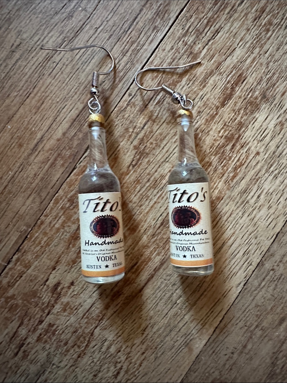 Vodka Bottle Dangle Earrings in Clear and Cream - Tito’s
